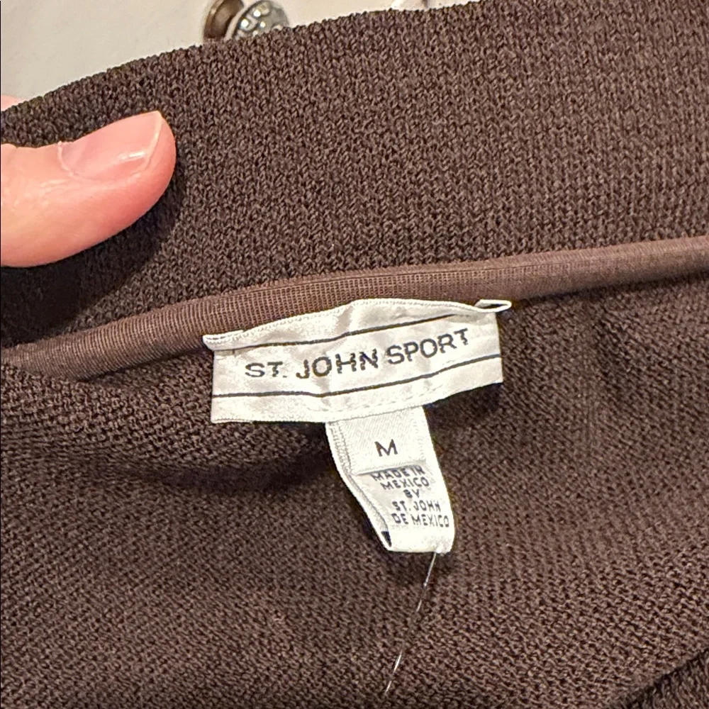 ST. JOHN Sport Santana Knit Tasseled Hem wool Faux Wrap Skirt‎ Brown med